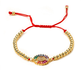 Adjustable Sunflower Bracelet with Micro Pave Zirconia Stones - Women's Fashion Jewelry