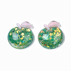 Autumn Theme Transparent Epoxy Resin Cabochons, with Paillette, Apple