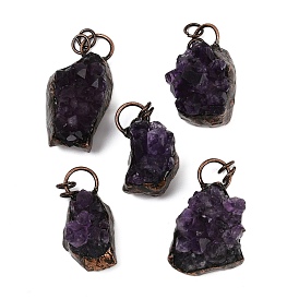 Кулоны из сырого грубого натурального аметиста, самородки прелести, с латунной