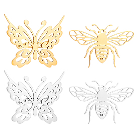 Unicraftale 4Pcs 4 Style Butterfly & Bee Brooches, 201 Stainless Steel Insect Lapel Pins for Backpack Clothes