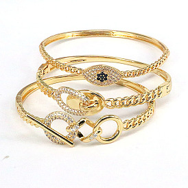 Geometric Minimalist Gold Plated Bracelet with Zirconia - European and American Style