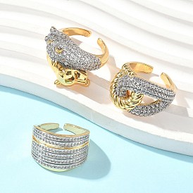 Латунные микро проложить кубического циркония кольца, двухцветное кольцо с крестообразной огранкой в виде головы леопарда