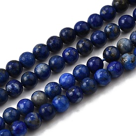 Нитки бусины из натурального ляписа-лазури, круглые