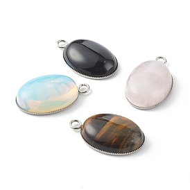 Natural & Synthetic Gemstone Pendants, with 304 Stainless Steel Findings, Oval