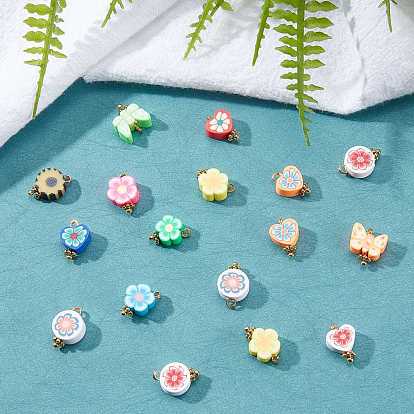 SUNNYCLUE 80Pcs 4 Style  Polymer Clay Charms, with Brass Findings, Mixed Shape, Golden