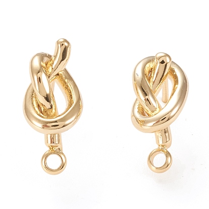 Brass Stud Earring Findings, with Loop, Long-Lasting Plated, Knot