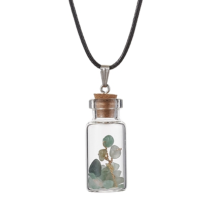 Glass Wish Bottle Pendant Necklace, Natural Mixed Gemstone Chips Tree Necklace