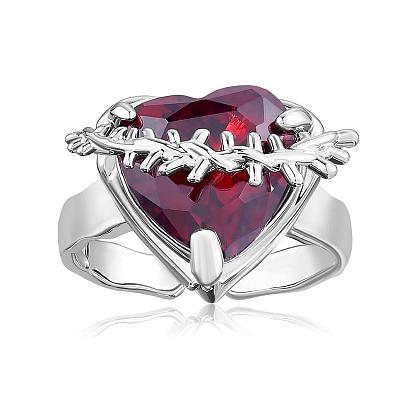 Red Heart Zirconia Ring Adjustable Gemstone Promise Ring Fashion Solitaire Love Eternity Open Ring Jewelry Gift for Women Mother's Day birthday Wedding Engagement