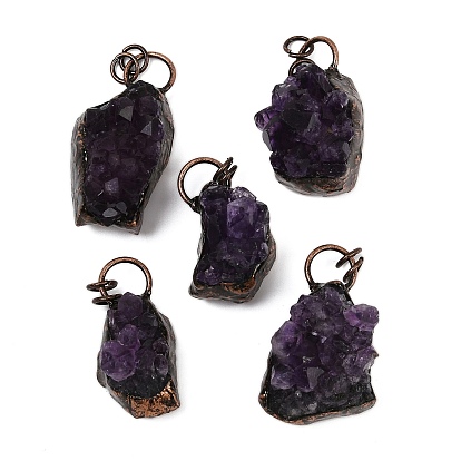Кулоны из сырого грубого натурального аметиста, самородки прелести, с латунной
