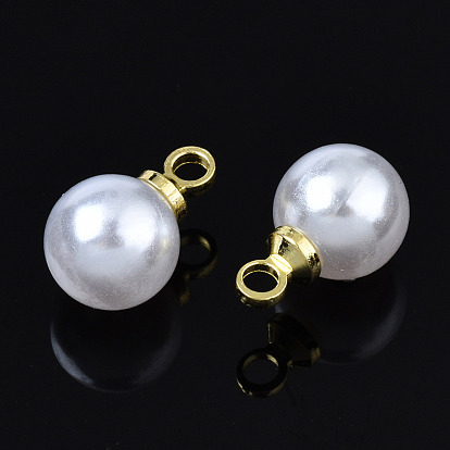 ABS Plastic Imitation Pearl Pendants, with Brass Findings, Round