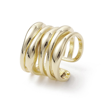 Rack Plating Brass Open Cuff Rings, Cadmium Free & Nickel Free & Lead Free, Multi Lines Wide Band Rings