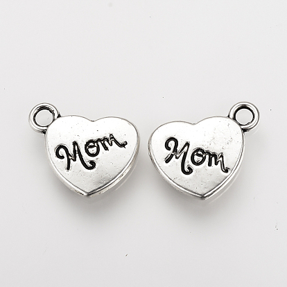 Mother's Day Theme, Tibetan Style Alloy Pendants, Heart with Word Mom, Cadmium Free & Lead Free