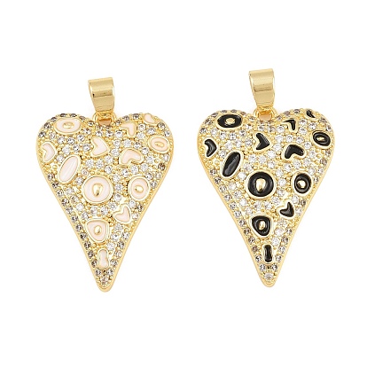 Brass Micro Pave Clear Cubic Zirconia Pendants, with Enamel, Heart Charm, Real 18K Gold Plated