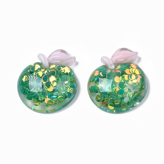 Autumn Theme Transparent Epoxy Resin Cabochons, with Paillette, Apple