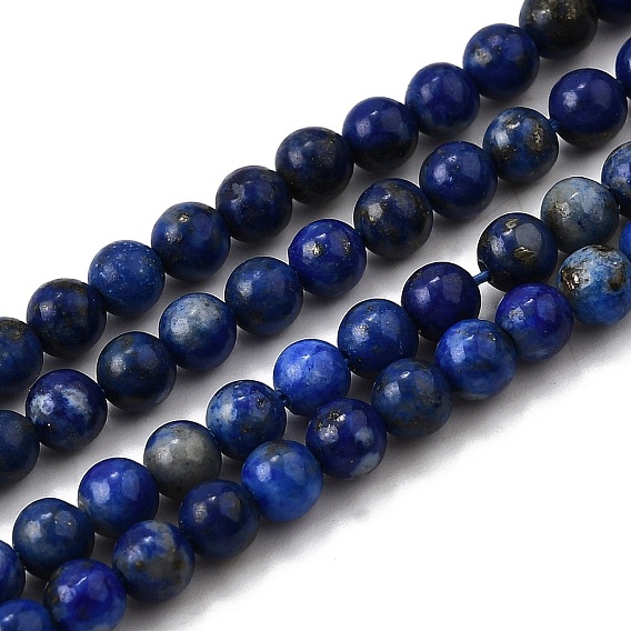 Нитки бусины из натурального ляписа-лазури, круглые