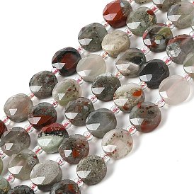 Natural Bloodstone Bead Strands, Faceted, Flat Round