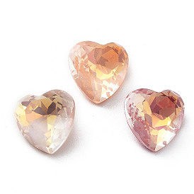 Electroplate Glass Rhinestone Cabochons, Point Back & Back Plated, Faceted, Heart