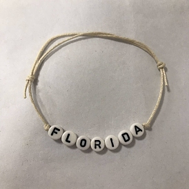 Word Florida Acrylic Braided Bead Anklets, Cotton Adjustable Anklet