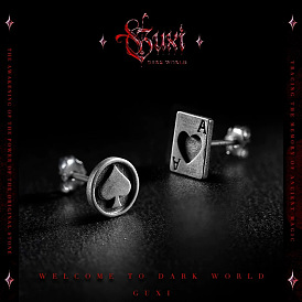 Vintage Alloy Playing Card Stud Earrings for Men