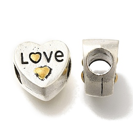 Rack Plating Alloy Enamel European Beads, Large Hole Beads, Lead Free & Cadmium Free, Heart with Word Love