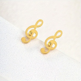 Fashionable Casual Cute Stainless Steel Music Note Stud Earrings for Women