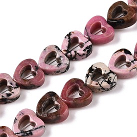 Natural Rhodonite Beads Strands, Hollow Heart