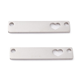 201 Stainless Steel Pendants, Laser Cut, Manual Polishing, Rectangle with Heart