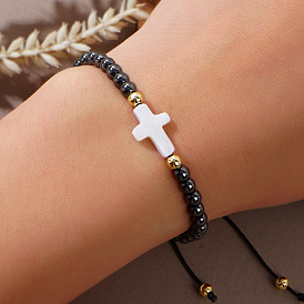 Регулируемые старинные браслеты из синтетического немагнитного гематита с бусинами в виде ракушек для мужчин