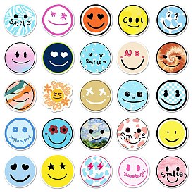 50Pcs PVC Waterproof Smiling Face Stickers, Round Dot Self Adhesive Decals, for DIY Art Craft, Scrapbooking, Greeting Cards, Flat Round