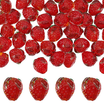 50 бусины лэмпворк ручной работы, клубника
