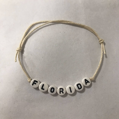 Word Florida Acrylic Braided Bead Anklets, Cotton Adjustable Anklet