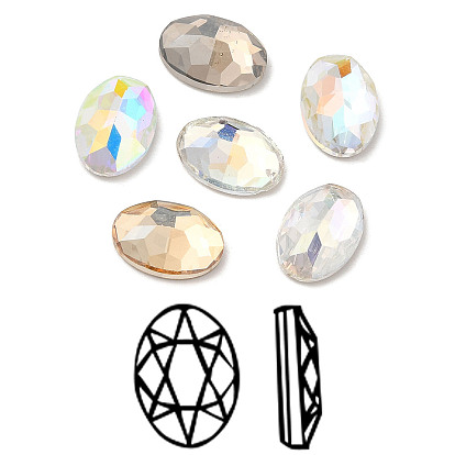 K9 Glass Rhinestone Cabochons, Flat Back & Back Plated, Faceted, Oval