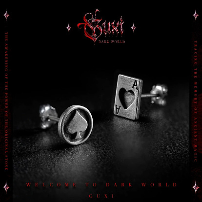 Vintage Alloy Playing Card Stud Earrings for Men