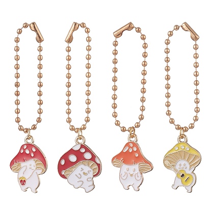 Alloy Enamel Pendant Decorations, with Iron Ball Chains, Mushrooms