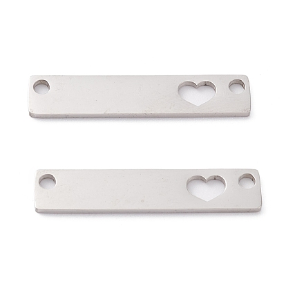 201 Stainless Steel Pendants, Laser Cut, Manual Polishing, Rectangle with Heart