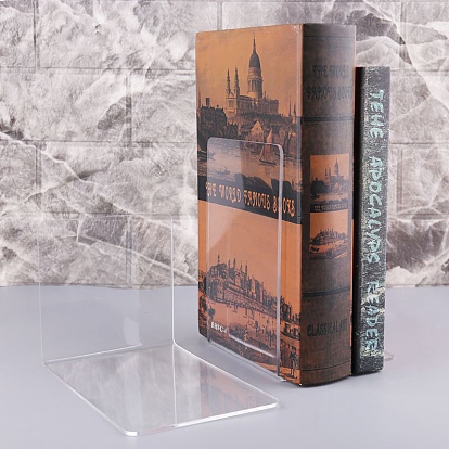 Non-Skid Transparent Acrylic Bookend Display Stands, Desktop Heavy Duty Book Stopper for Shelves, Teachers' Day, L-Shape