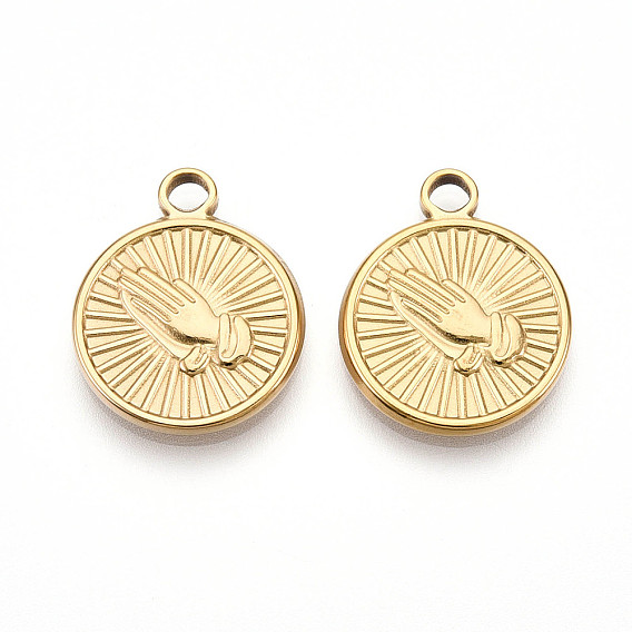 304 подвески из нержавеющей стали, ионное покрытие (ip), плоские круглые с молящимися руками амулеты