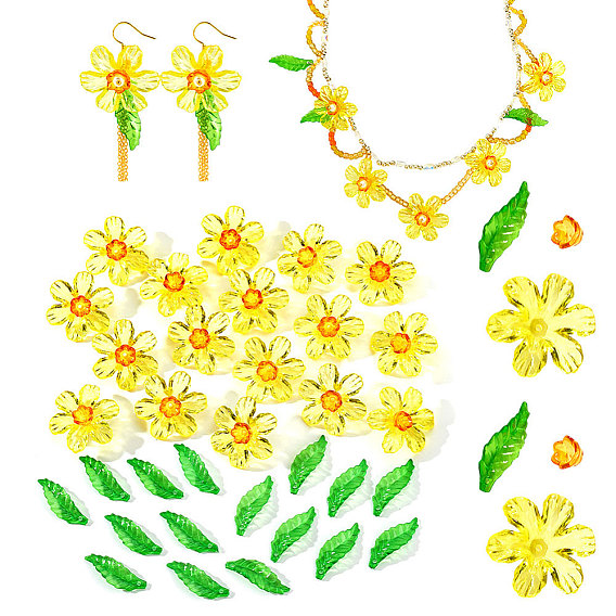 300pcs 3 styles pendentif acrylique transparent, acrylique coupelles, Flower 6 pétales