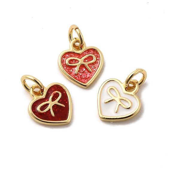 Латунь эмаль прелести, долговечный, без свинца и без кадмия, с целью перехода в кольце, сердце с шармом бантом, стойки покрытие, реальный 18 k позолоченный