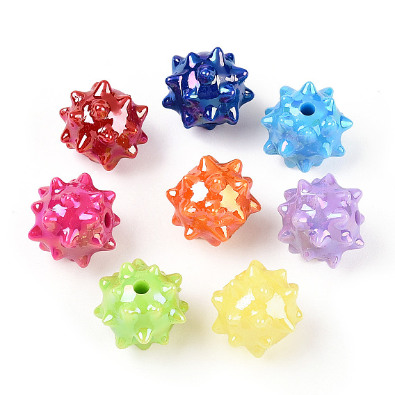 Непрозрачные акриловые бусины с УФ-покрытием, радужный, морской еж