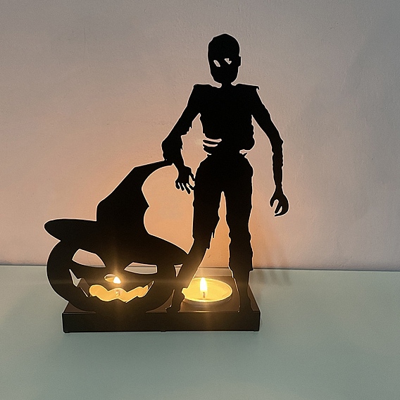 Halloween Theme Iron Candle Holder, Round Tealight Candlestick, Skull/Pumpkin Shape