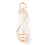 Natural Trochid Shell Pendants with Golden Tone Copper Wire Wrapped, Bullet