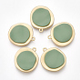 Smooth Surface Spray Painted Alloy Pendants, Flat Round, Matte Gold Color