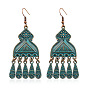 Bohemian Vintage Style Teardrop Tassel Earrings with Floral Carving and Statement Design