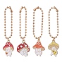 Alloy Enamel Pendant Decorations, with Iron Ball Chains, Mushrooms