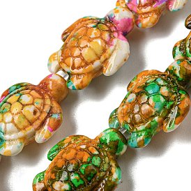 Brins de perles de turquoise synthétiques peintes par pulvérisation, tortue