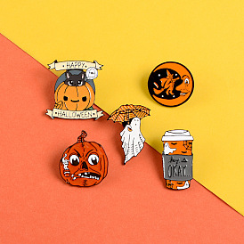 Alloy Cat Animal Brooch - Fashion Pumpkin Halloween Badge for Denim Jacket Accessories Gift