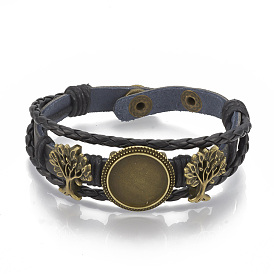 Imitation Leather Bracelet Making, with Alloy Cabochon Setting and Waxed Cords, Tree, Antique Bronze
