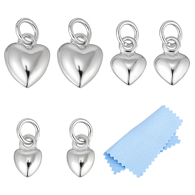 6 шт. 3 стили 925 подвески в форме сердца из стерлингового серебра, с прыжковых колец