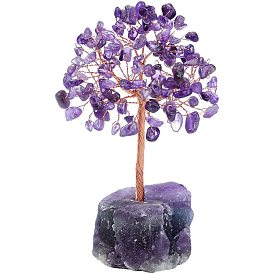 Gemstone Chips Tree Decorations, Gemstone Base Copper Wire Feng Shui Energy Stone Gift for Home Desktop Decoration